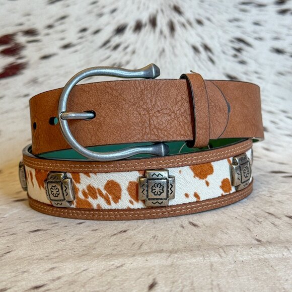 NEW Women's Brown Hide Inlay Concho Western Belt (Medium) - Picture 1 of 2